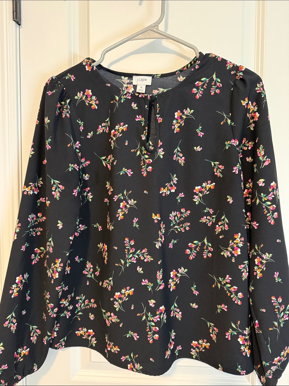 J. Crew Black Floral Keyhole Blouse